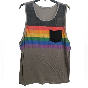 WELL WORN Rainbow LGBTQ plus pride tank top shirt Unisex Stripe Black Pocket XL